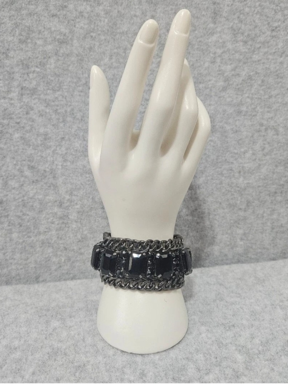 Chunky Black Stone Gunmetal Chain Bracelet